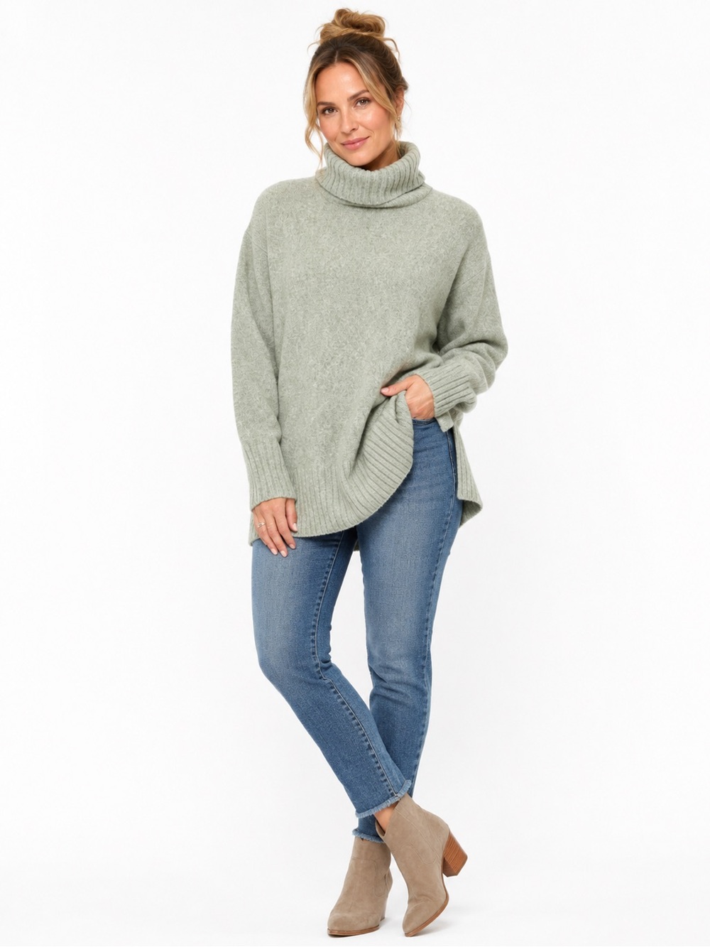 Denim & Co Women’s Large Sage Green Turtleneck Sweater NWOT